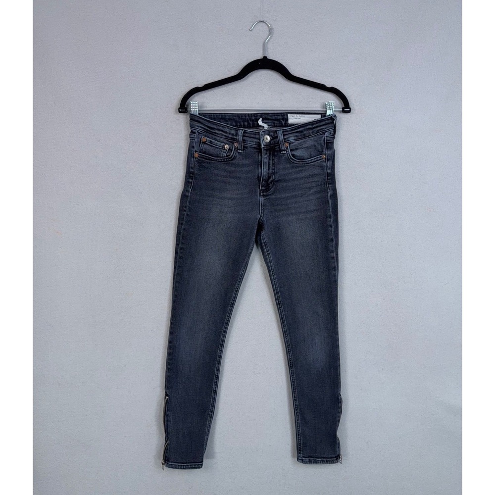 Rag & Bone Jeans Women 26 Gray Washed Zipper Hem Edgy Skinny Ankle Ankle Zip